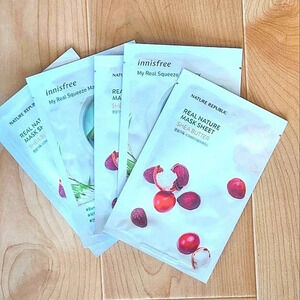 Innisfree (2) bamboo and Nature Republic (2) shea butter sheet mask bund…